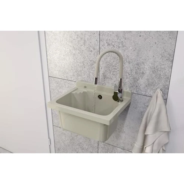 Granitan Kunststoffspüle LOMA - Ausgussbecken Waschtrog mit Siphon - Wandmontage 42x34x24 cm, Waschebcken Set in verschiedenen Farben – Bild 3