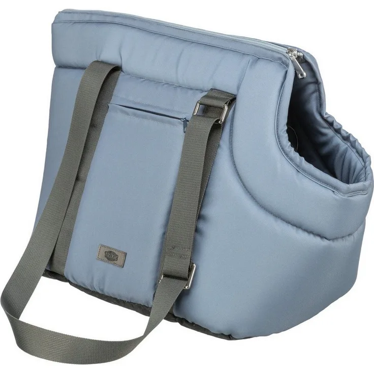 TRIXIE Hunde-Tasche Viktoria, gepolsterte Tiertransporttasche in hellblau mit integrierter Kurzleine und Außentasche, 26 x 29 x 50 cm, für Hunde bis 5 kg