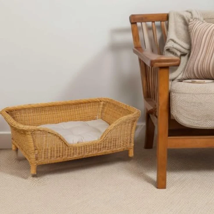 Korb-Outlet Großer Rattan Hundekorb geflochten Hundebett Rattan Korb Hund Hundecouch hoch mit Kissen (Honig) – Bild 2