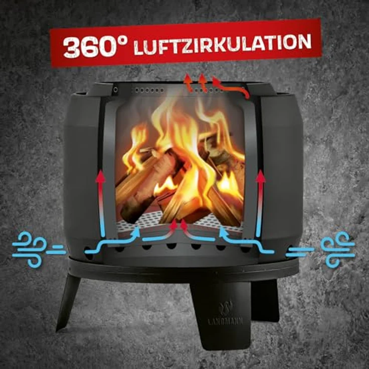 LANDMANN rauchfreier Feuerkorb, klein | 360° Luftzirkulation, pulverbeschichteter Stahl, inkl. Schürhaken [52,5 x 51,5 x 57 cm - 14,8 kg] – Bild 4