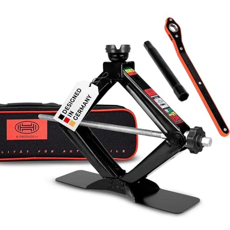 HEYNER® Premium Scherenwagenheber MultiLift L Black, 2 t Tragkraft, extra großer Standfuß, praktischer Drehknopf, inkl. Tasche, 17er Nuss & austauschbares Gummipad 360° – Bild 1