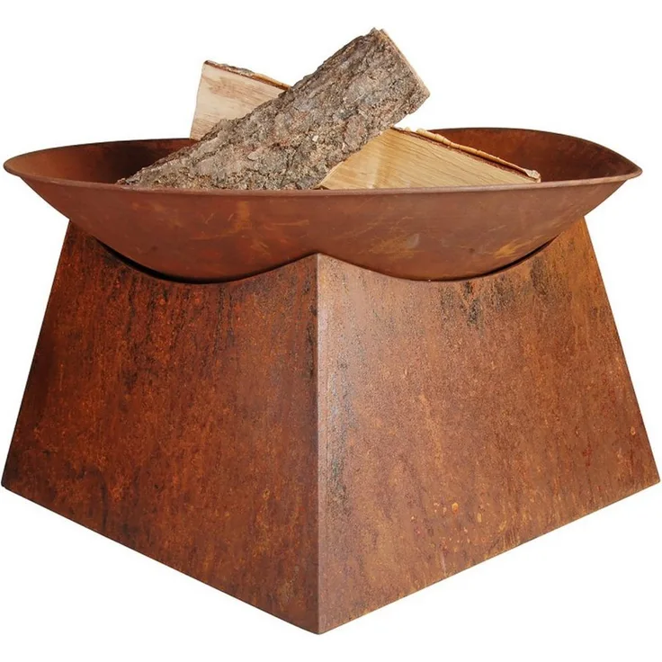 Jet-Line Feuerschale Feuerstelle Pueblo 57x33cm Garten Rostoptik Terrasse, Exklusives Design, Rauchabzug, Antiker Look, Grill- und Feuerkorbfunktion