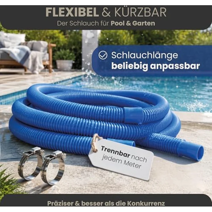 HAF Poolschlauch Ø 32mm, 1 Meter weißer Schwimmbadschlauch mit Trennmuffen, inkl. 2 Edelstahl-Schlauchschellen (25-40mm) - Made in Germany – Bild 2