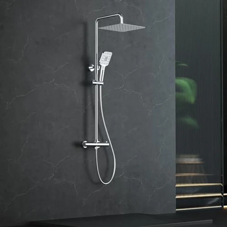 Rainsworth Duschsystem 3 Funktionen, Höhe 126 cm, Set, eckig Regenduschset mit Kopfbrause 20x20cm für Badezimmer, Chrom - Preisvergleich – Bild 2