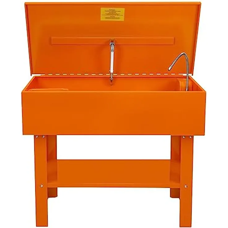 Teilewaschgerät 180L Freistehend Garage Werkstatt Beschichteter Stahl Abnehmbares Regal Kleinteile-Container Schmelzbare Verbindung Deckel 2,7-3,6 L/min Pumpenleistung 109L Lösungsmittelkapazität