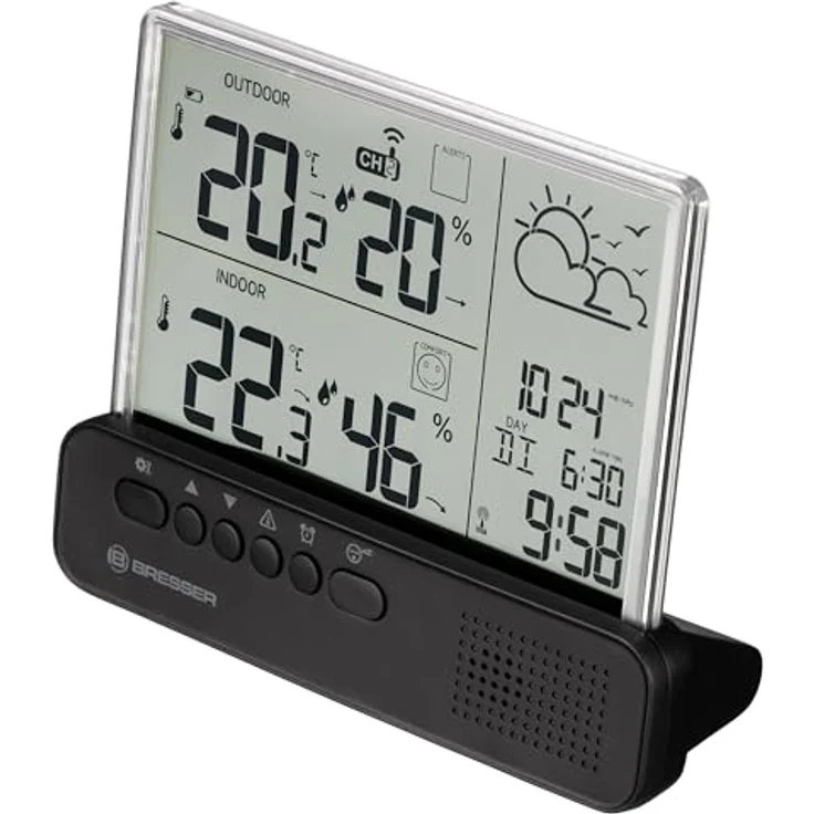Bresser Funk-Wetterstation Translucidus NV, Wetterstation mit Außensensor, DCF-Funkuhr und Raumklima-Indikator, transparent – Bild 3