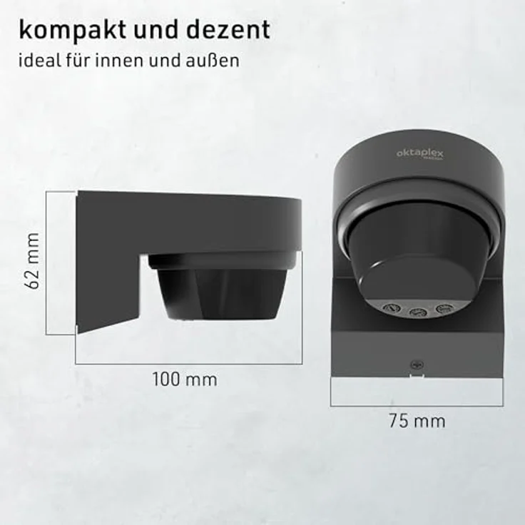 Oktaplex lighting Eva Bewegungsmelder, Infrarot Bewegungsmelder für Außen mit 12 m Reichweite, 240 Grad Erfassungswinkel, IP65, anthrazit – Bild 6