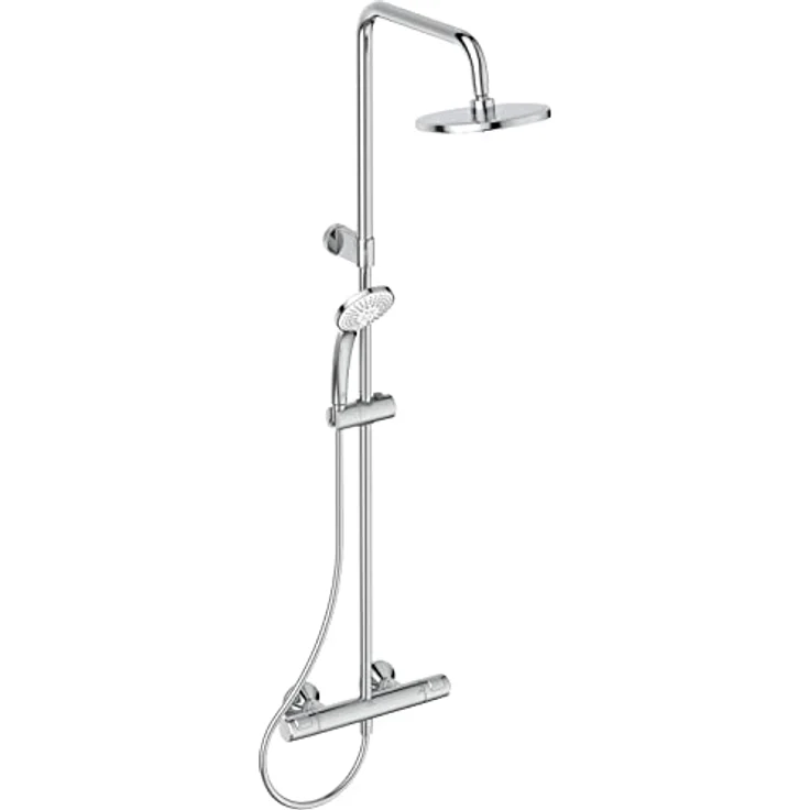 Ideal Standard Ceratherm T25 Duschsystem, wassersparende Brause mit variablen Strahlarten und Verbrühschutz (CoolBody), höhenverstellbar, Brauseschlauch 1500 mm – Chrom – Bild 1