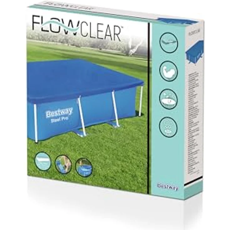 Bestway Flowclear PE-Abdeckplane 264 x 174 cm, für eckige 259 x 170 cm Steel Pro Pools, blau – Bild 6