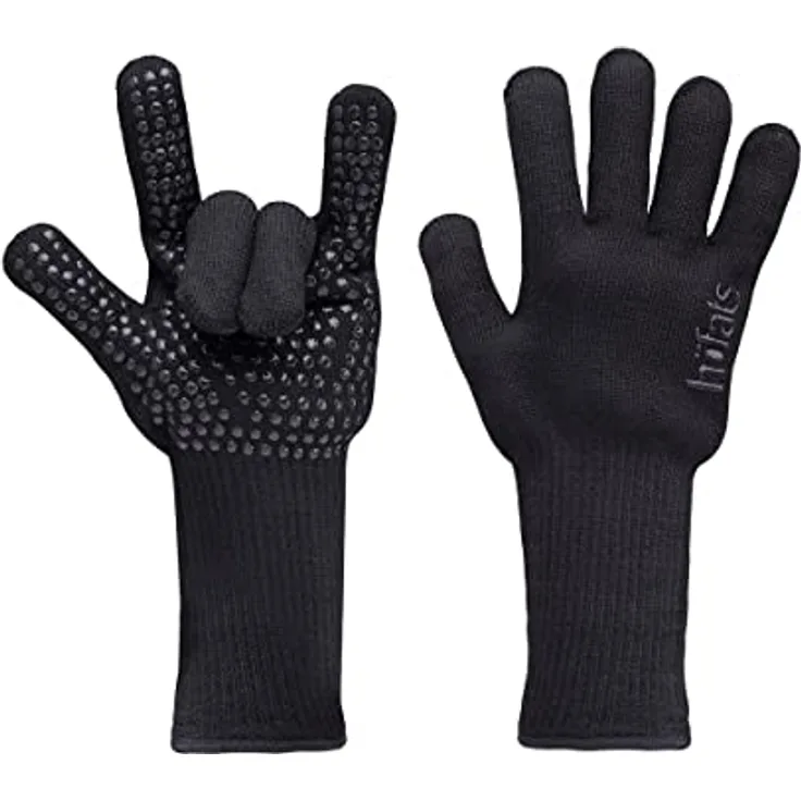 höfats Grillhandschuhe - bis 800°C Hitzebeständiger Feuerhandschuh aus Aramidfaser, rutschfeste Silikonnoppen, EN 407 und EN 388 zertifiziert