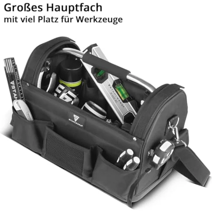 STAHLWERK Werkzeugtasche - 11 Außentaschen, 10 Innentaschen, tragbare Installateur-Tasche aus strapazierfähigem Polyester mit Tragegriff und Schultergurt – Bild 5