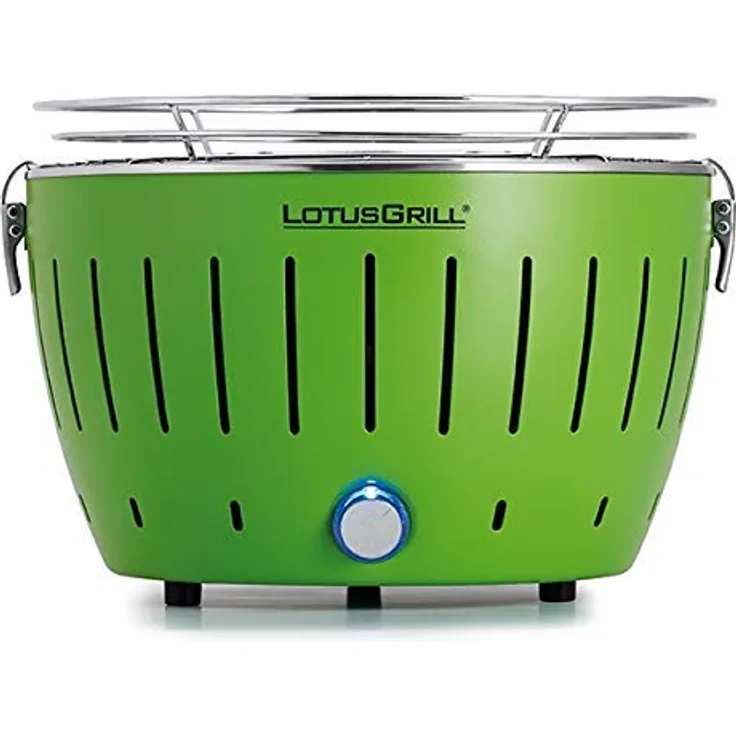 LotusGrill S Small Kompakt Limettengrün der raucharme Holzkohle-/Tischgrill Stromversorgung via USB-Anschluß oder Powerbank. Für Camper, Wanderer und auf dem Boot geeignet