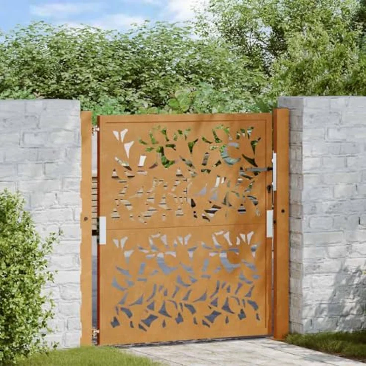 vidaXL Gartentor Gartentor 105x105 cm Wetterfester Stahl Blatt-Design, Rostig, Abschließbar mit 3 Schlüsseln – Bild 2