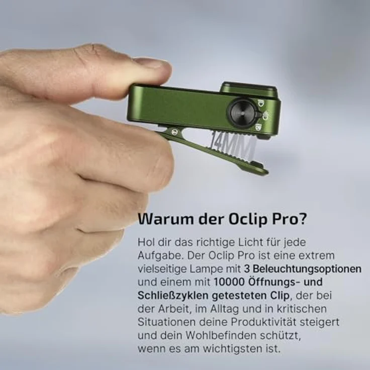 OLIGHT Oclip Pro Mini LED Taschenlampe, 500 LM wiederaufladbar mit Flutlicht, fokussiertem Licht und Rotlicht, IPX6 wasserdicht, grün – Bild 3