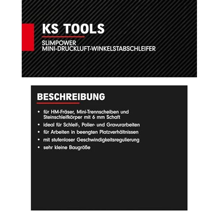 KSTOOLS SlimPOWER Mini-Druckluft-Winkelstabschleifer, 19.000 U/min, ergonomisches Design für Einhandbedienung, stufenloser Geschwindigkeitsregulierung, vibrationsgedämpft – Bild 5