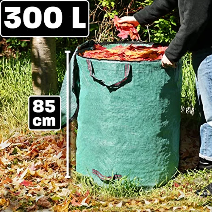 3x Gartenabfallsack 300 Liter Mit Deckel - Laubsack Mit 4 Reißfesten Griffen - Stabil - Faltbar - Wiederverwendbar - Robustes Polypropylen – Bild 4