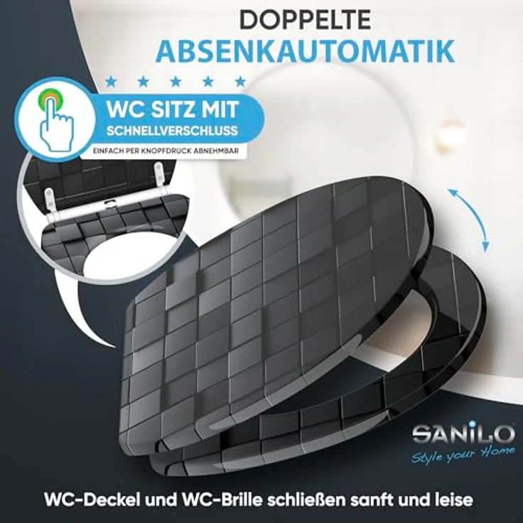 Sanilo WC Sitz Top Fix Cube, mit Absenkautomatik, bruchfestem Holz, antibakterieller Beschichtung, 4-seitig bedruckt, pflegeleicht – Bild 3