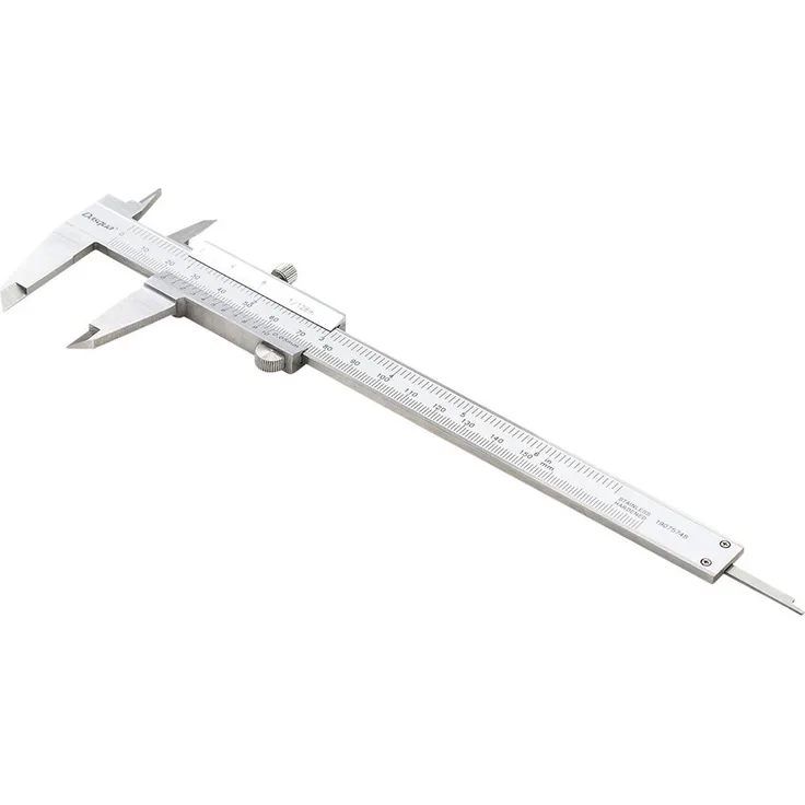 Dasqua 1120-3120 Monoblock-Messschieber, 200mm Edelstahl mit präzisen Markierungslinien in satiniert verchromtem Schieber, Lieferung in massiver ABS-Box