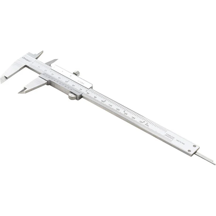 Dasqua 1120-3120 Monoblock-Messschieber, 200mm Edelstahl mit präzisen Markierungslinien in satiniert verchromtem Schieber, Lieferung in massiver ABS-Box