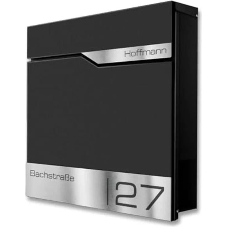 Metzler® Schwarz Briefkasten mit Zeitungsfach, personalisierte Lasergravur, rostfreier Wandbriefkasten mit Edelstahl-Namensschild, inklusive 10 Jahren Ersatzteilen – Bild 2