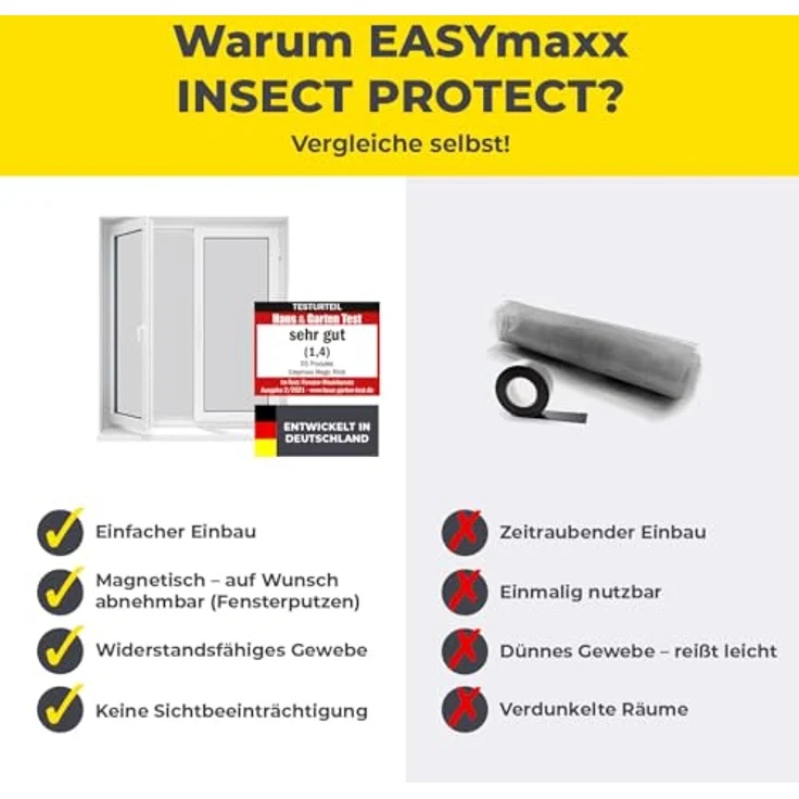 EASYmaxx Insektenschutz-Fensterrahmen Insect Protect Insekten- & Pollenschutzgitter 150 x 130 cm, (4-St), Moskitonetz zuschneidbar, Einfache Montage mit 12 Magneten, Weiß – Bild 10