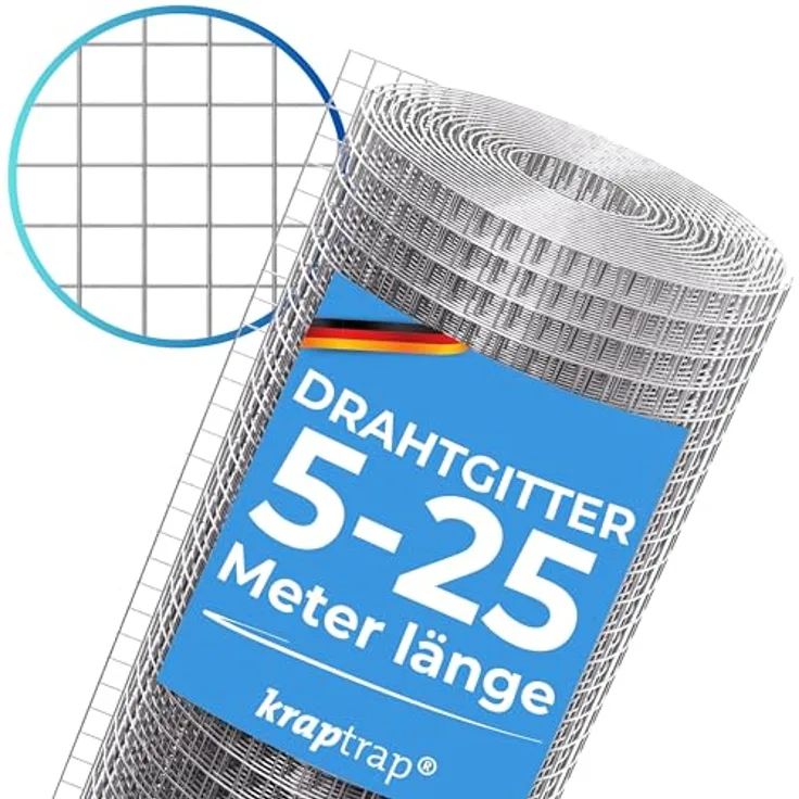 KrapTrap® Volierendraht Drahtgitter, verzinkt, 10x10mm Maschen, 1x12m, 0,9mm stark, ideal für Gehege und Umzäunungen