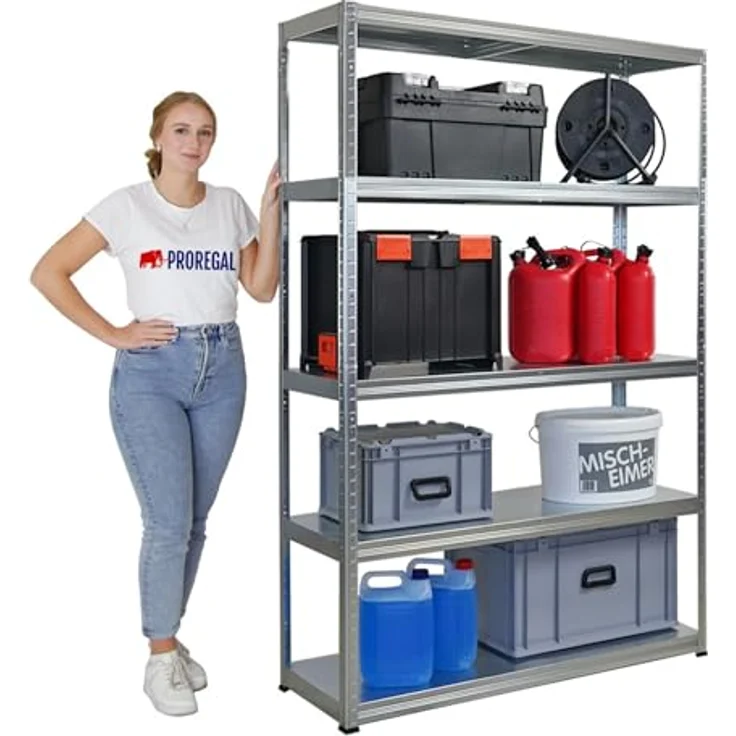 Proregal Schwerlastregal Mega Deal Steel Eagle, Verzinkt, H 180 x B 120 x T 40 cm, 5 Böden, Traglast 130 kg pro Boden, Einfache Steckmontage – Bild 8