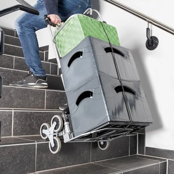 Spetebo Sackkarre Aluminium mit Spanngurt, Treppensteiger 2-stufig verstellbar, Gummiräder, silber/schwarz – Bild 6
