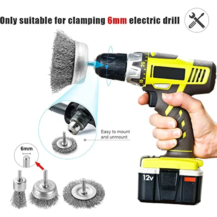 DazSpirit 9-teiliges Drahtbürsten Set für Bohrmaschine – Messingbeschichtete Drahtbürsten & Topfbürsten, 1/4 Zoll-Schaft für Rost- und Farbabtragung – Bild 3