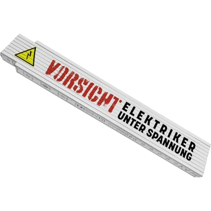 speecheese Vorsicht Elektriker unter Spannung, lustiger Meterstab aus Holz mit witzigem Elektriker Spruch, 24x3,5 cm, 10 Gelenke – Bild 1