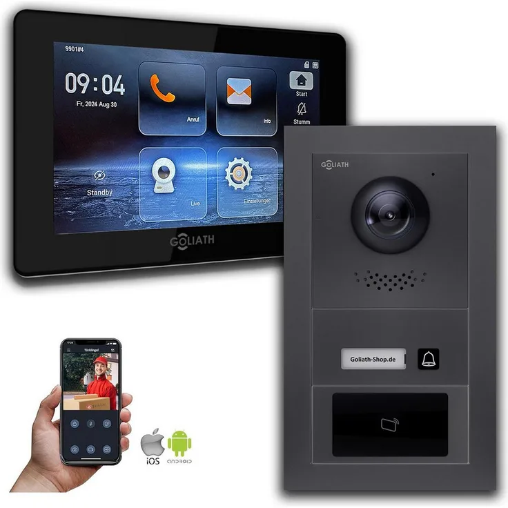 Goliath Intercom GL-IPH115A, IP Video-Türsprechanlage mit 7 Zoll Monitor, RFID, HD-Kamera, anthrazit