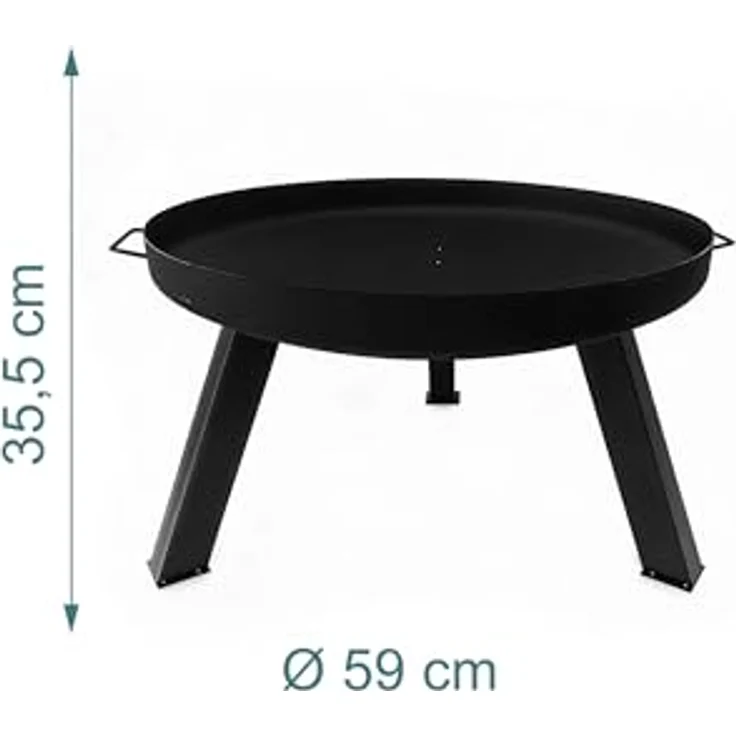 Relaxdays Feuerschale, Ø 59 cm, pulverbeschichteter Stahl, mit Schürhaken, Garten-Feuerstelle in schwarz – Bild 4