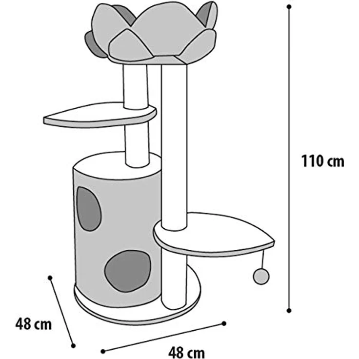 Flamingo Karlie Kratzbaum Lotus L: 48 cm B: 48 cm H: 110 cm mit 2 Eingängen, Ballspielzeug und viel Raum für Versteckspiele – Bild 3