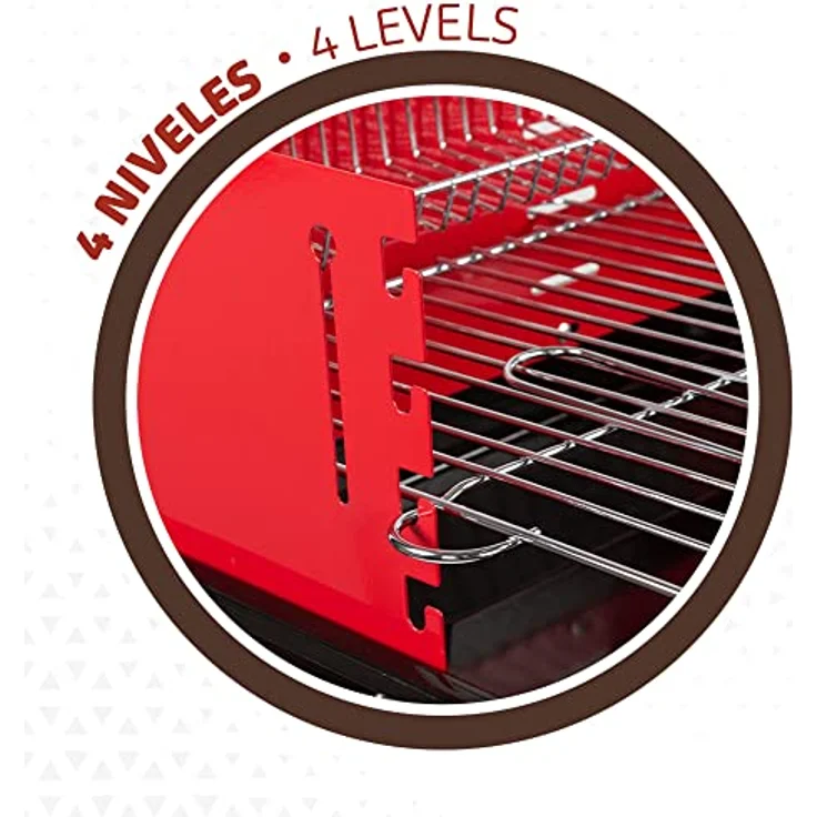 AKTIVE 52898 Holzkohlegrill, rechteckig, 66 x 44 x 85 cm, 4 Höhenverstellbar, Platz für 6 Personen, 2 Rollen für einfachen Transport, Aschetank – Bild 4