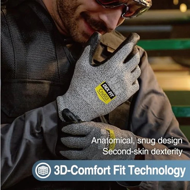 DEX FIT Level 5 Schnittschutzhandschuhe Cru553, 3D-Comfort Stretch Fit, Power Grip, Langlebiger Nitrilschaum, Smart Touch, Dünn und Leicht, Maschinenwaschbar, Rot X-Klein 1 Paar – Bild 4