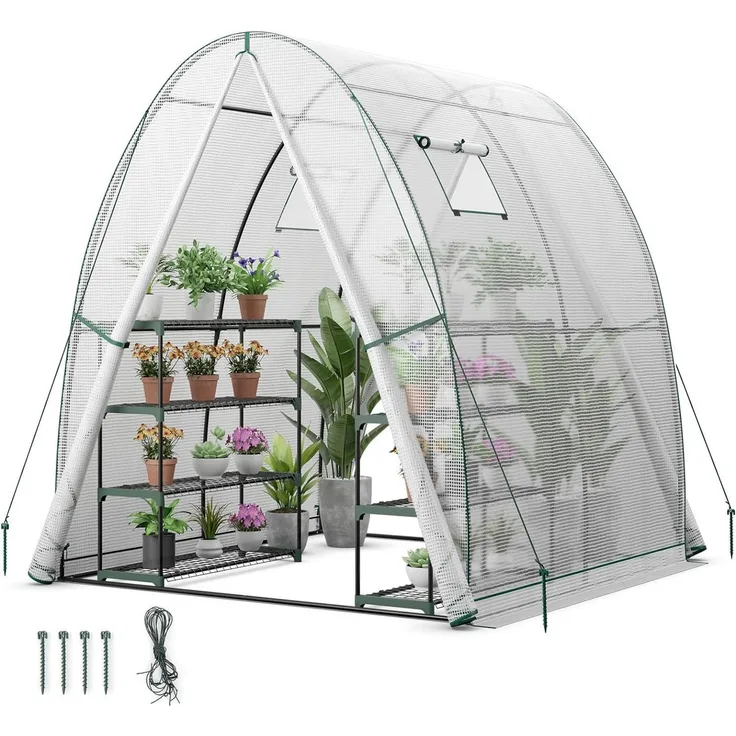KOMFOTTEU Gewächshaus Treibhaus, mit Aufrollfenster & Aufrolltor, Grün/Transparent