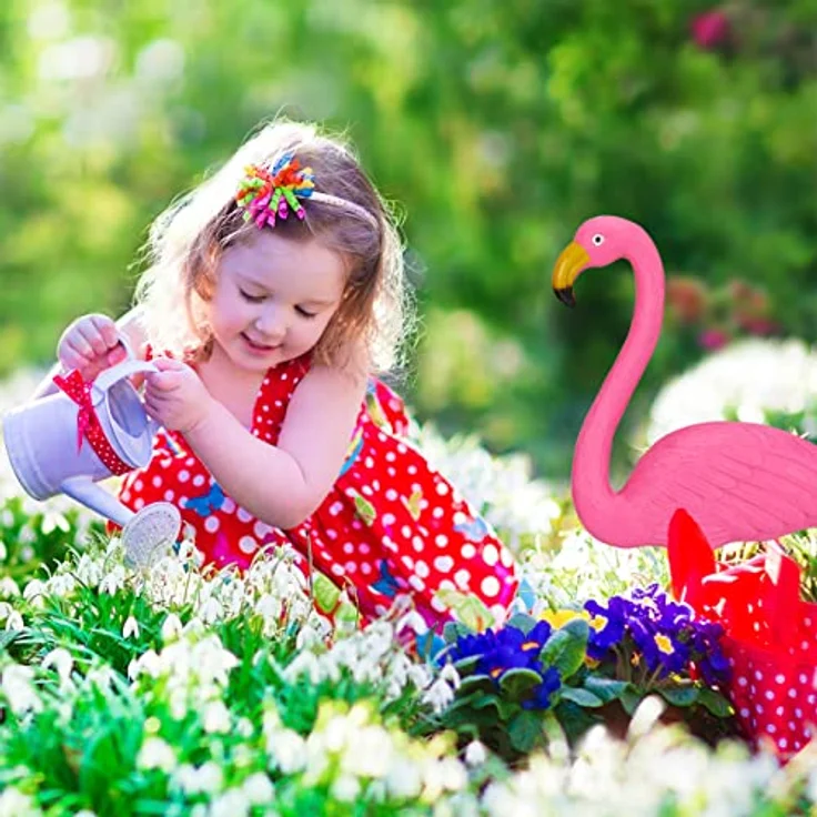 Relaxdays Flamingo Figur 2er Set, niedliche Gartendeko, tropisches Flair, Kunststoff, Metall, Dekofigur 2 Größen, pink – Bild 3