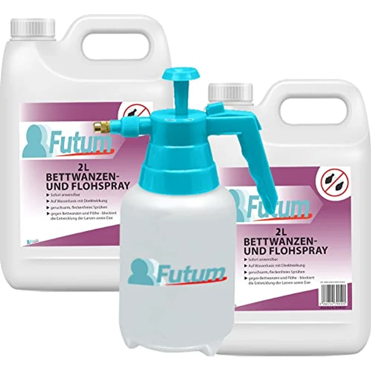 Futum Bettwanzen Spray Floh-Mittel 2x2L+2L Sprüher Bettwanzen Flöhe bekämpfen Innen & Außen Auf Wasserbasis mit Langzeitwirkung – Bild 1