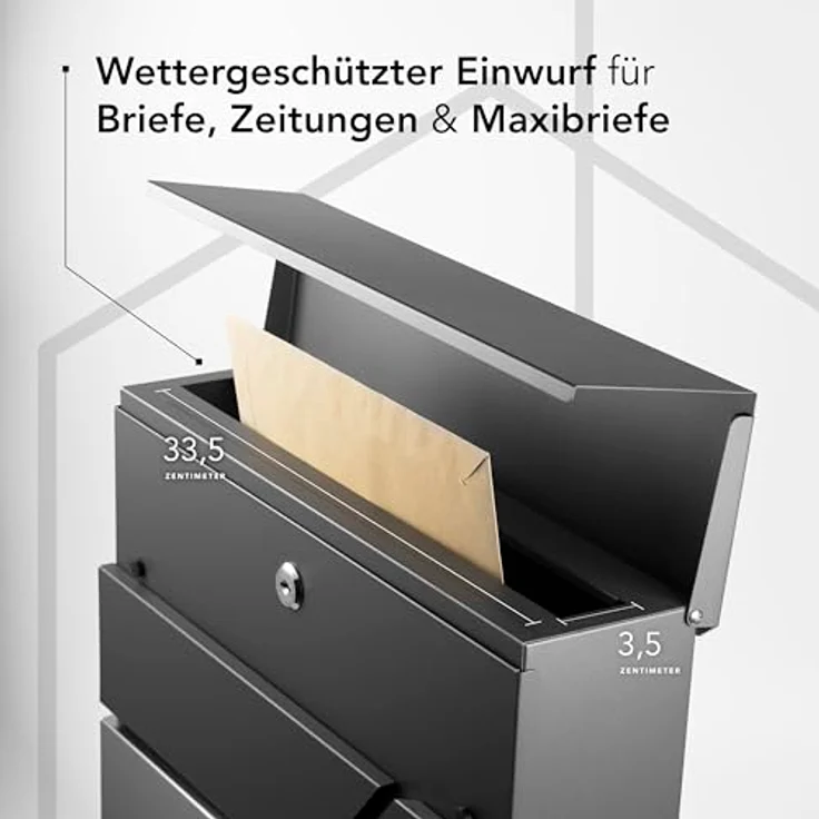 NewHabitat Moderner Briefkasten Anthrazit mit Zeitungsfach und Edelstahl Namensschild - Rostfrei und UV-beständig, inkl. Montagematerial – Bild 5