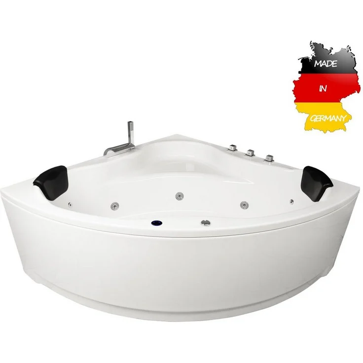 Basera® Whirlpool-Badewanne Malai Indoor Eck-Whirlpool 150 x 150 cm (Komplett-Set) LED, 13 Massagedüsen, Wasserfall, Weiß – Bild 1