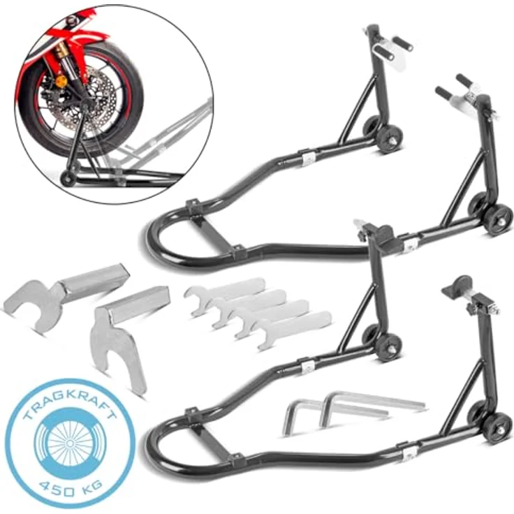 STAHLWERK Motorradheber Motorrad-Montageständer 450kg Tragkraft, 17-tlg. Stahlkonstruktion, Rostschutzbeschichtung – Bild 2