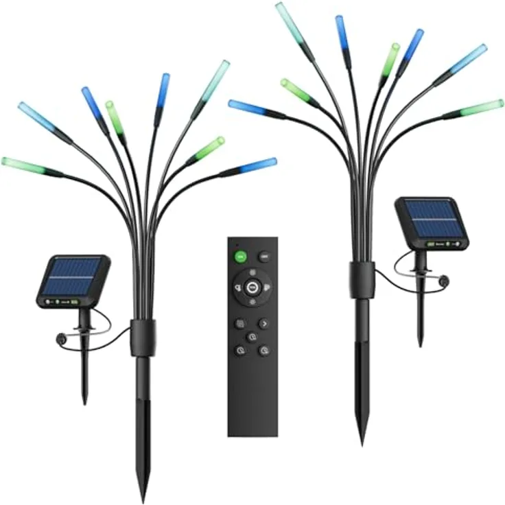 Nanoleaf Firefly Solarlampen für Außen Garten (2er Set) mit Fernbedienung, 8 adressierbaren warmweiß/multicolor LEDs, Timer & Szenen, IP65 wasserdicht