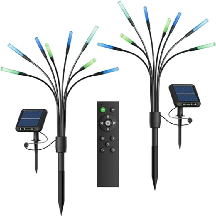 Nanoleaf Firefly Solarlampen für Außen Garten (2er Set) mit Fernbedienung, 8 adressierbaren warmweiß/multicolor LEDs, Timer & Szenen, IP65 wasserdicht – Bild 1