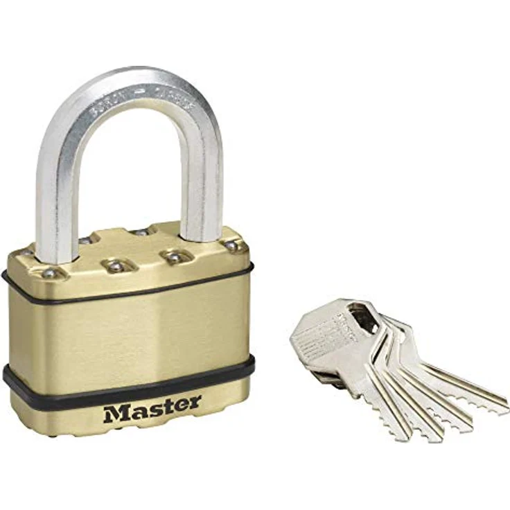 Master Lock M15BEURDLF Hochsicherheits Vorhängeschloss [Schloss mit Schlüssel] [Laminiertem Stahl und Messingoberfläche] [Wetterfest] [Medium Bügel] - Ideal für Lagerräume, Lagerschuppen, Garagen – Bild 2