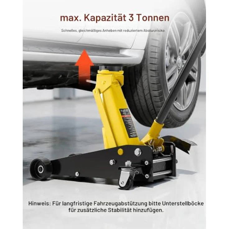 VEVOR Hydraulischer Rangierwagenheber 3 t Tragkraft, Flacher Wagenheber mit Einkolben-Schnellhubpumpe & Fußpedal, Hubbereich 13 bis 50 cm, ideal für SUVs und Pickups – Bild 5