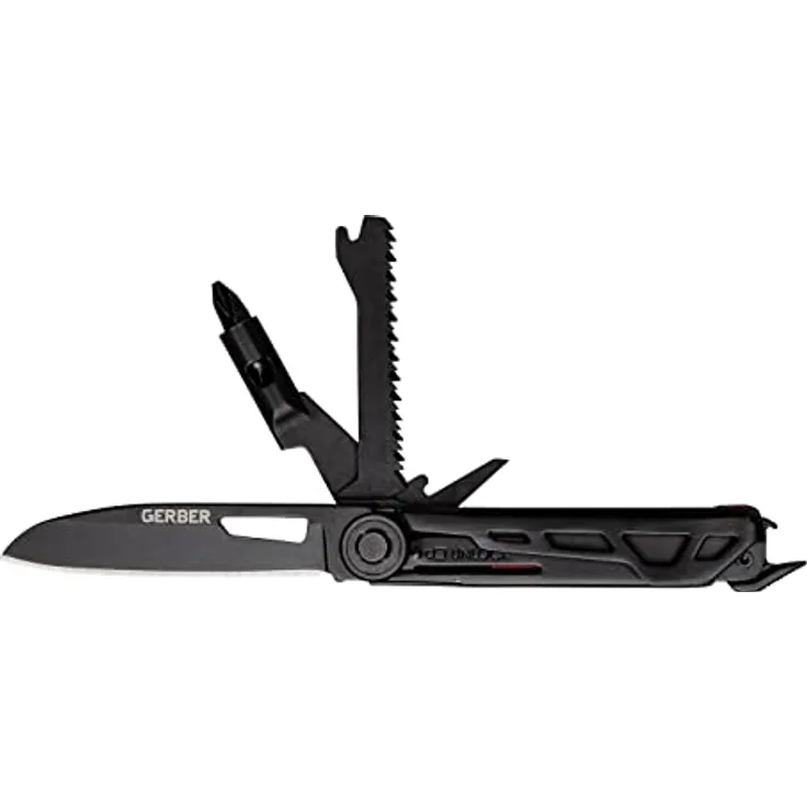 Gerber ArmBar Trade, Multitool mit 8 Funktionen, Taschenmesser mit glatter Klinge, Schraubendreher mit Wechselbit, Schwarz/Orange, Edelstahl/Aluminium