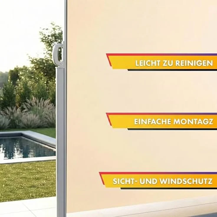Floordirekt Seitenmarkise 140x300cm Beige - ausziehbarer Sicht- & Sonnenschutz aus Aluminium, UV-Schutz UPF50+, Polyester 280 g/m², mit Bodenhalterung – Bild 5