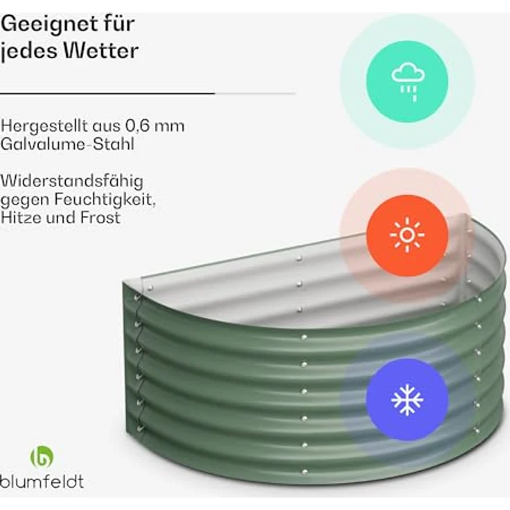 Blumfeldt High Grow Half Circle Hochbeet - Ergonomisches 200-l-Hochbeet aus Metall, Rostfreier Galvalume-Stahl, 43 cm Höhe, Einfache Montage, Frostsicher, Dunkles Moosgrün – Bild 2