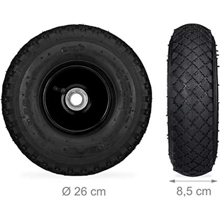 Relaxdays Sackkarrenrad 3.00-4, 2er Set, luftbereift, bis 100 kg, 260 x 85 mm, Ersatzrad Sackkarre, Stahlfelge, schwarz, 2 Stück – Bild 4