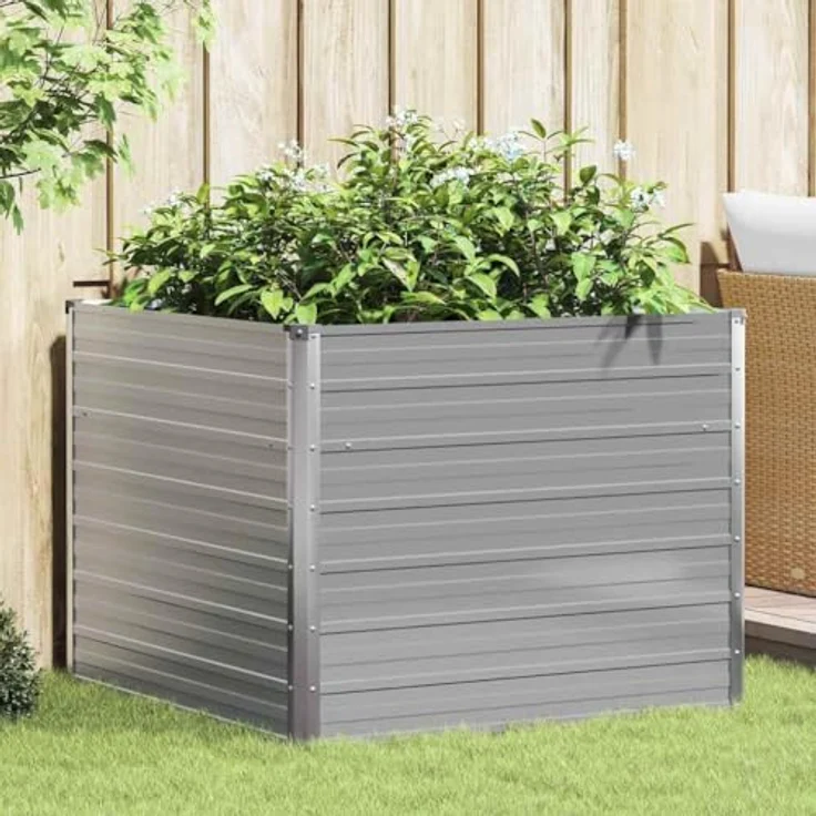 vidaXL Hochbeet 100 x 100 x 77 cm Verzinkter Stahl Grau – Bild 3